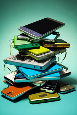 pile-cell-phones-sitting-next-to-each-other-top-blue-surface-generative-ai-pile-cell-phones-sitting-next-to-each-other-272299469