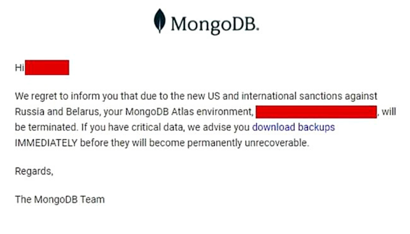 MongoDB уничтожит все данные Россиян и Белорусов